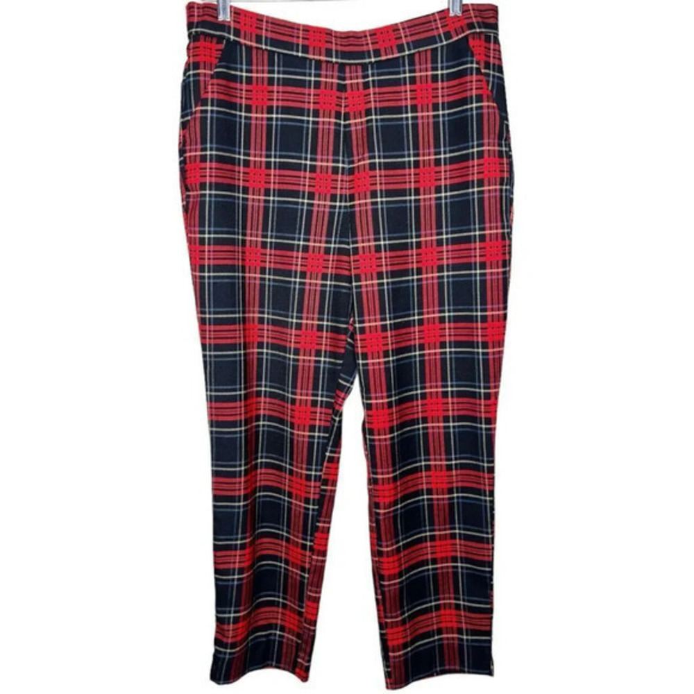 Zara Red Plaid TRF Collection Chino Pants Pull‎ On Size Large